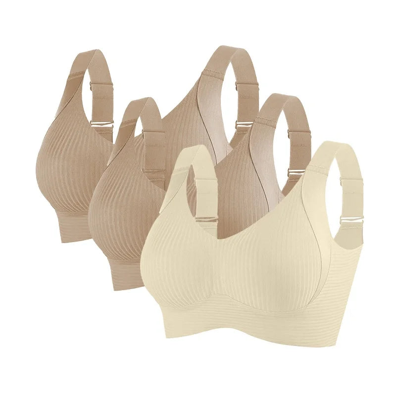 Lot de 3 Soutiens-Gorge Push-Up Sans Armatures – Côtelés, Grande Taille M à 4XL