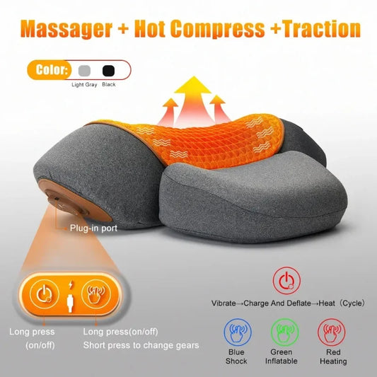 Oreiller Cervical Chauffant – Étirement, Vibration & Soutien Nuque