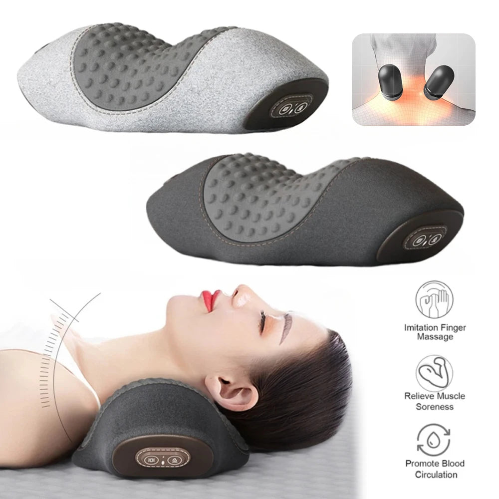 Oreiller Cervical Chauffant – Étirement, Vibration & Soutien Nuque
