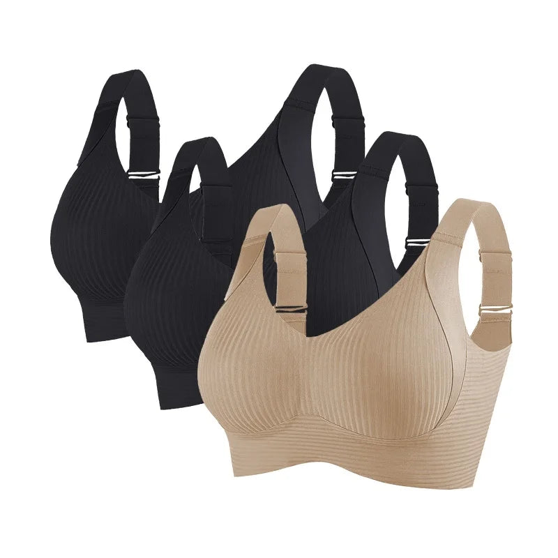 Lot de 3 Soutiens-Gorge Push-Up Sans Armatures – Côtelés, Grande Taille M à 4XL