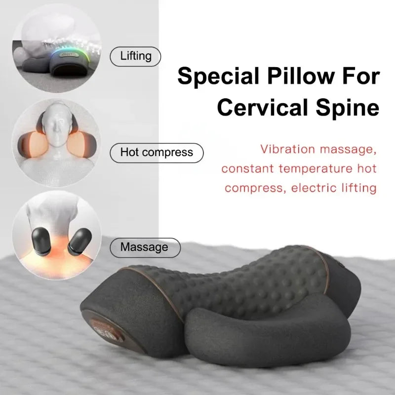 Oreiller Cervical Chauffant – Étirement, Vibration & Soutien Nuque