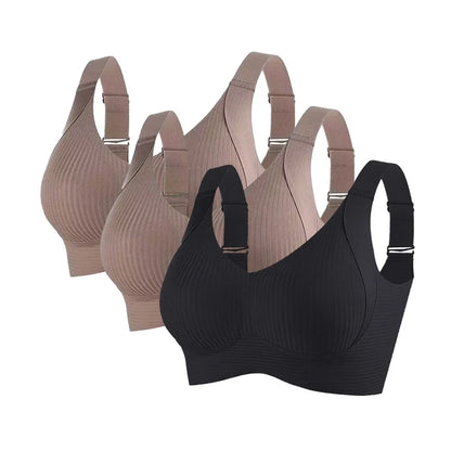 Lot de 3 Soutiens-Gorge Push-Up Sans Armatures – Côtelés, Grande Taille M à 4XL
