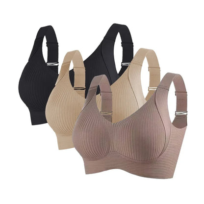 Lot de 3 Soutiens-Gorge Push-Up Sans Armatures – Côtelés, Grande Taille M à 4XL