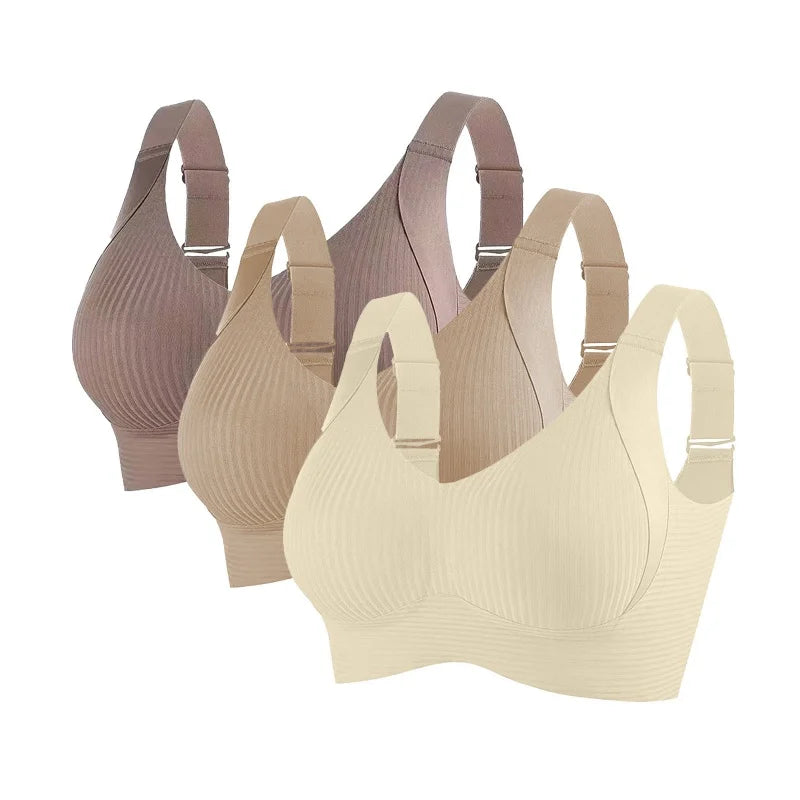 Lot de 3 Soutiens-Gorge Push-Up Sans Armatures – Côtelés, Grande Taille M à 4XL