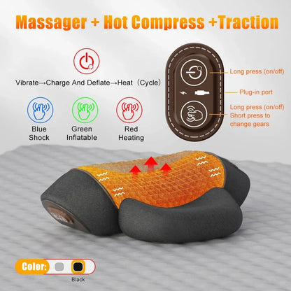 Oreiller Cervical Chauffant – Étirement, Vibration & Soutien Nuque