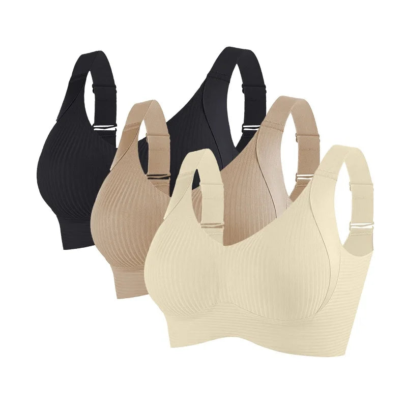 Lot de 3 Soutiens-Gorge Push-Up Sans Armatures – Côtelés, Grande Taille M à 4XL
