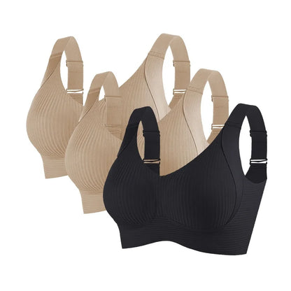 Lot de 3 Soutiens-Gorge Push-Up Sans Armatures – Côtelés, Grande Taille M à 4XL