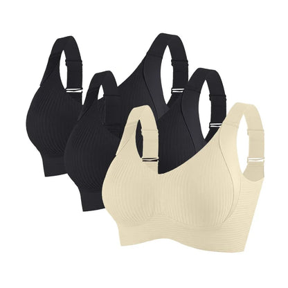 Lot de 3 Soutiens-Gorge Push-Up Sans Armatures – Côtelés, Grande Taille M à 4XL
