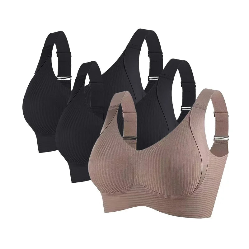 Lot de 3 Soutiens-Gorge Push-Up Sans Armatures – Côtelés, Grande Taille M à 4XL