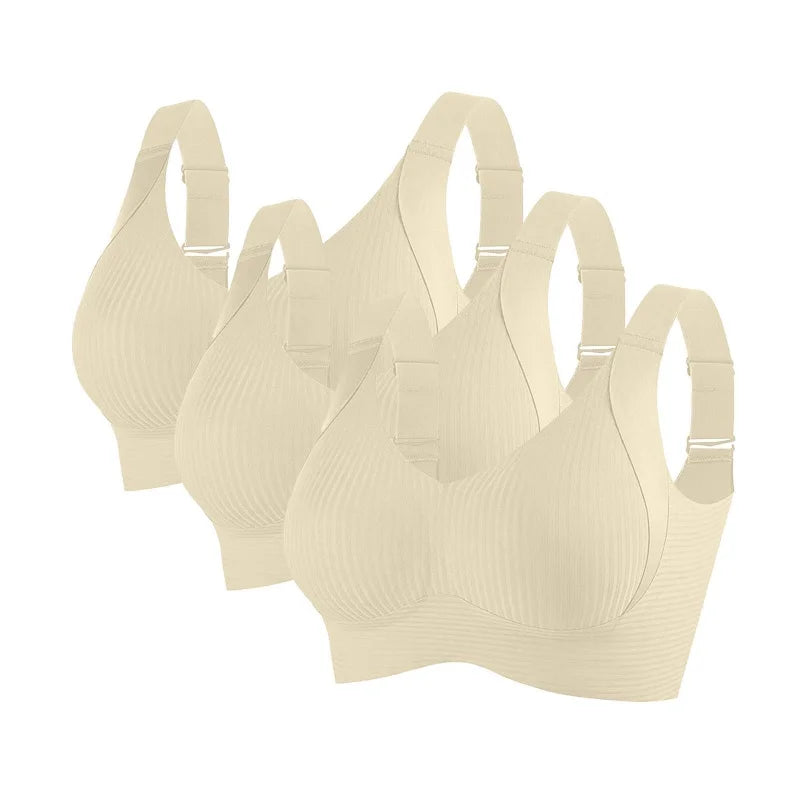 Lot de 3 Soutiens-Gorge Push-Up Sans Armatures – Côtelés, Grande Taille M à 4XL