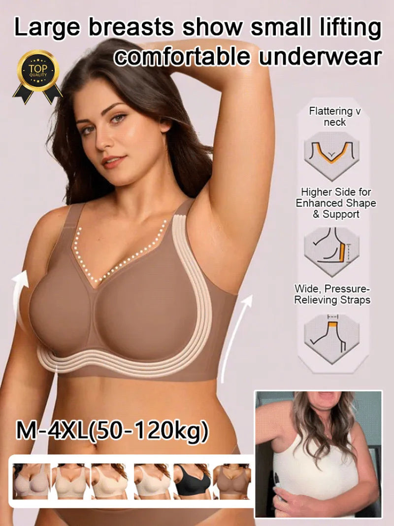Soutien-Gorge Gainant Sans Armatures – Pleine Couverture, Push-Up & Maintien, Grande Taille M à 4XL