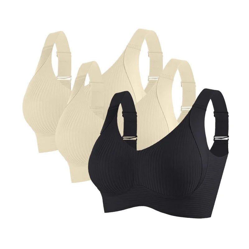 Lot de 3 Soutiens-Gorge Push-Up Sans Armatures – Côtelés, Grande Taille M à 4XL