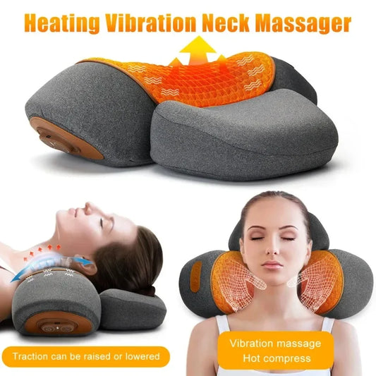 Oreiller Cervical Chauffant – Étirement, Vibration & Soutien Nuque