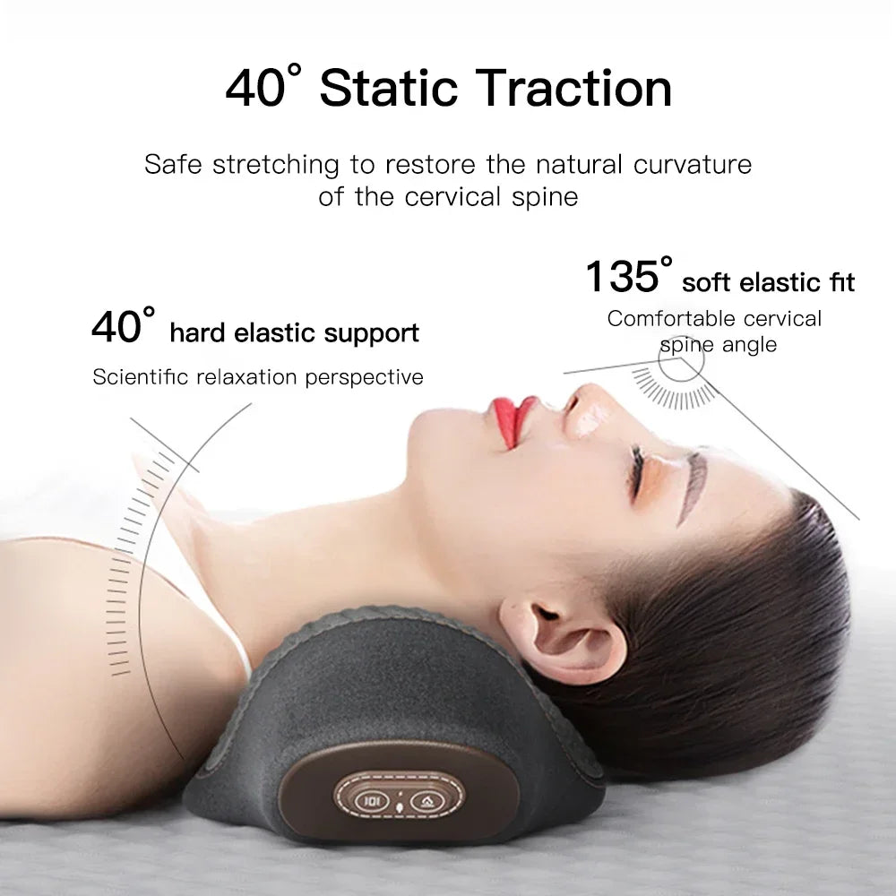 Oreiller Cervical Chauffant – Étirement, Vibration & Soutien Nuque