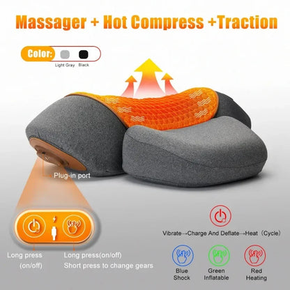 Oreiller Cervical Chauffant – Étirement, Vibration & Soutien Nuque